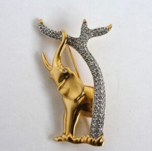 Vintage Swarovski Crystal elephant  Tree Brooch Swan signed